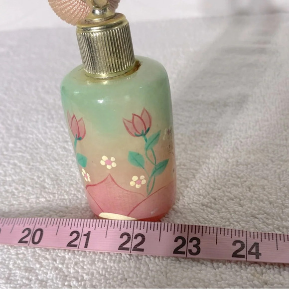 Vintage Pink Green Genuine Alabaster Perfume Atomizer Puff Sprayer Bottle - Picture 3 of 15
